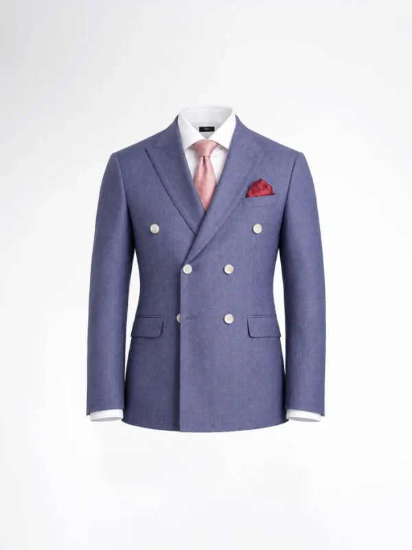 Double Breasted Suit Blazer - Iris Blue Stripe (Slim Fit)